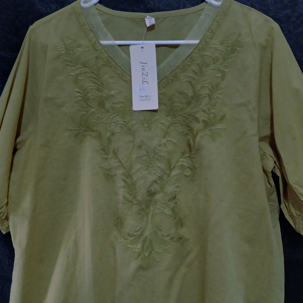 Olive Green Embroidered Women's Top
